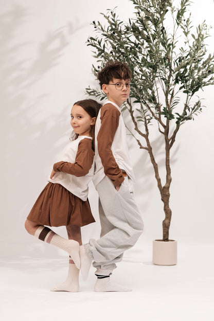 Longsleeve dziecięcy Raglan Off White & Chocolate | Habi Kids