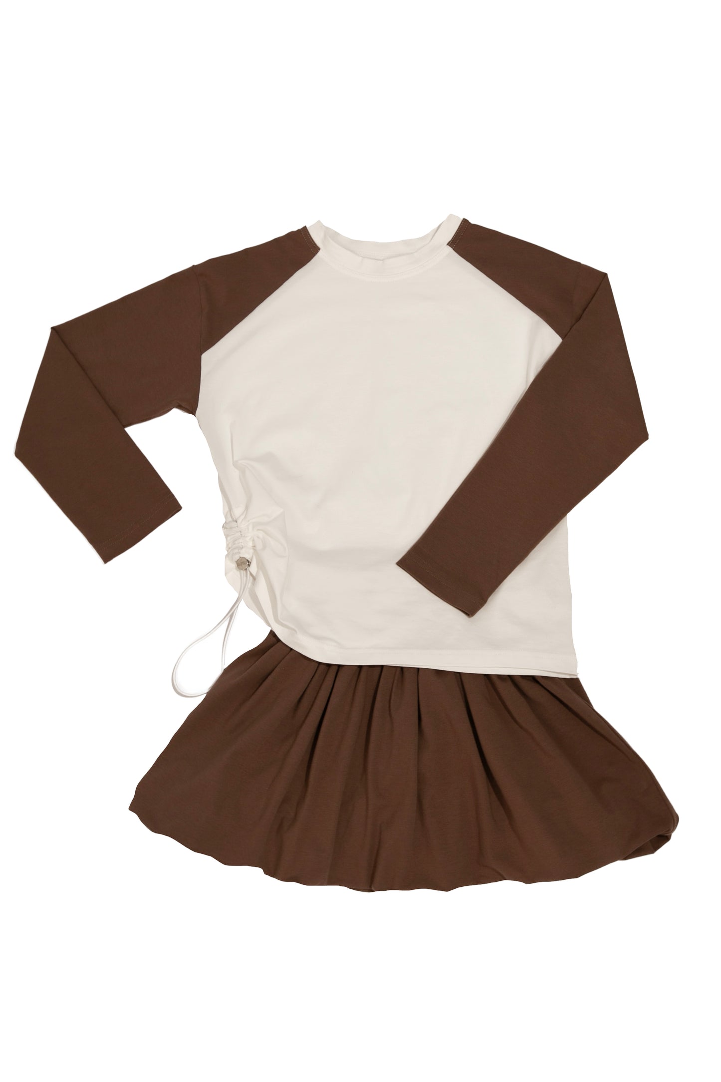 Komplet dziecięcy Chocolate Brown | Longsleeve raglan + spódnico-spodenki | Habi Kids