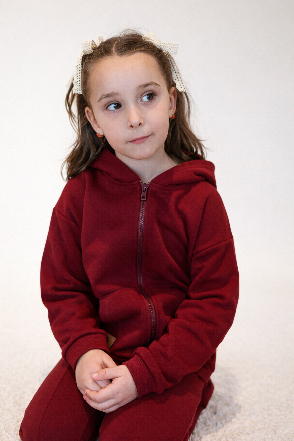 Bluza dresowa dziecięca z kapturem bordo | Habi Kids