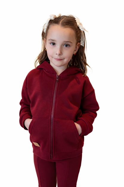 Bluza dresowa dziecięca z kapturem bordo | Habi Kids