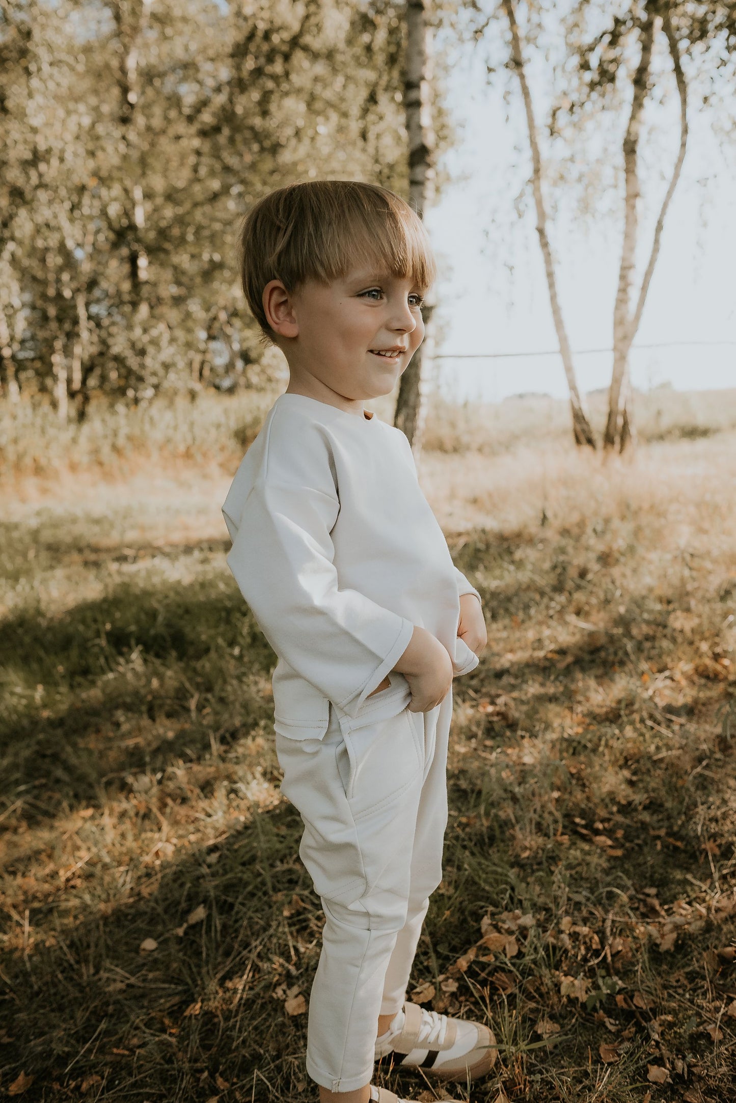 Komplet dziecięcy retro beżowy | bluza + spodnie | Habi Kids