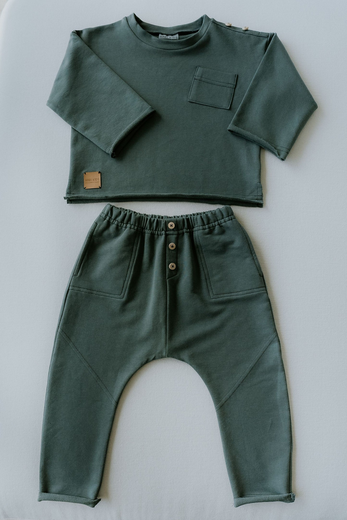 Komplet dziecięcy retro zielony | bluza + spodnie | Habi Kids