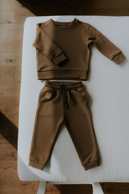 Komplet dresowy dziecięcy gładki brązowy| Habi Kids