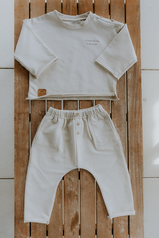 Komplet dziecięcy retro beżowy | bluza + spodnie | Habi Kids