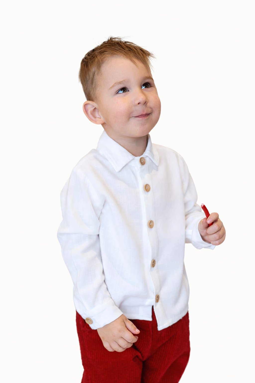 Koszula lniana dziecięca z drewnianymi guzikami | Naturalny len | Habi Kids
