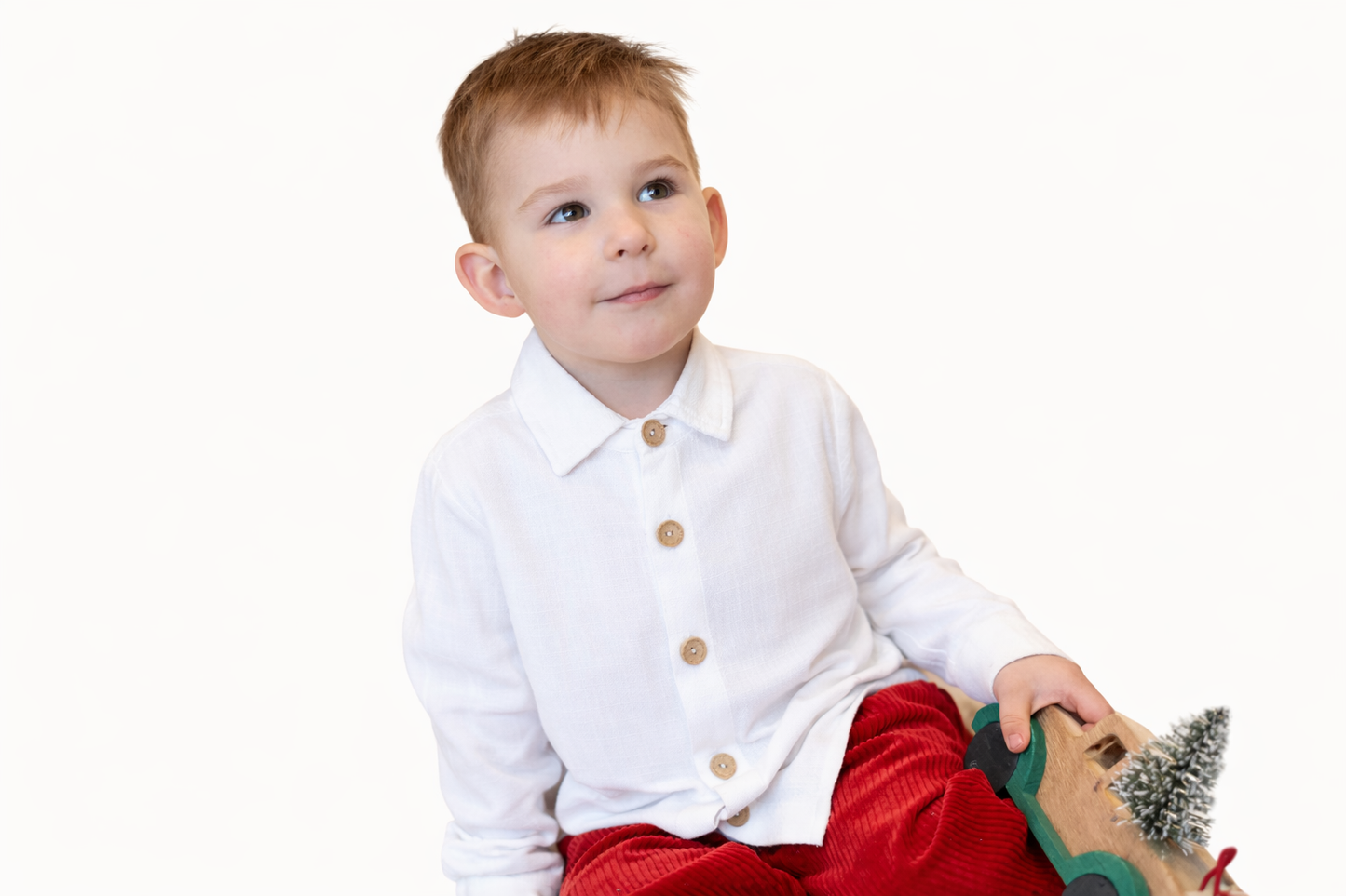 Koszula lniana dziecięca z drewnianymi guzikami | Naturalny len | Habi Kids