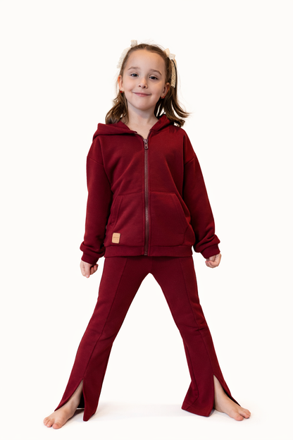 Spodnie dzwony dziecięce bordo z rozcięciem | Habi Kids