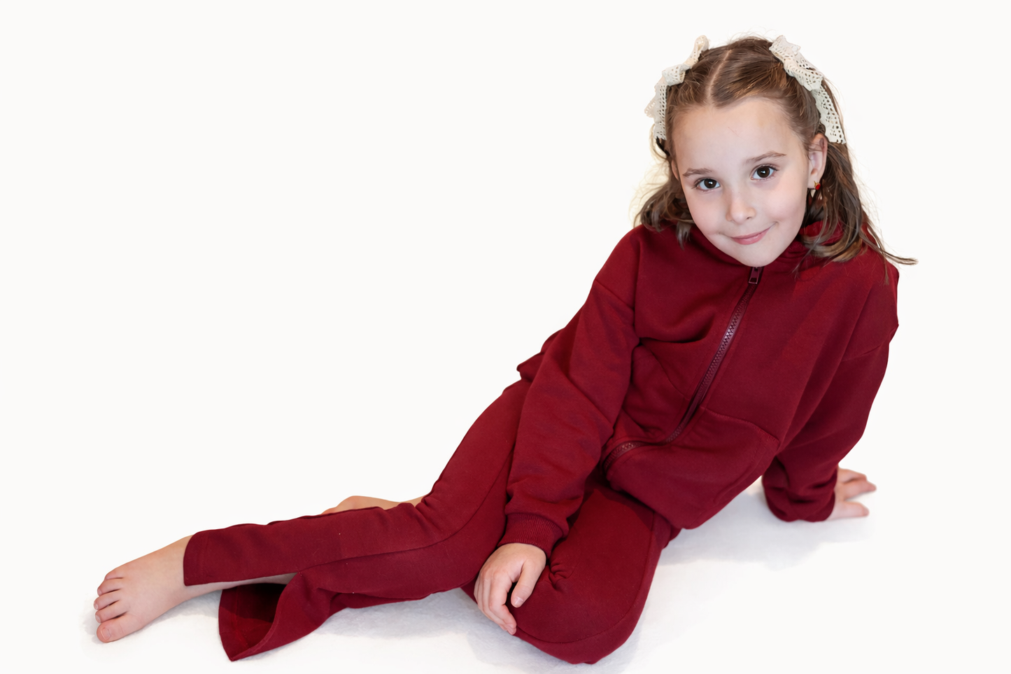 Spodnie dzwony dziecięce bordo z rozcięciem | Habi Kids
