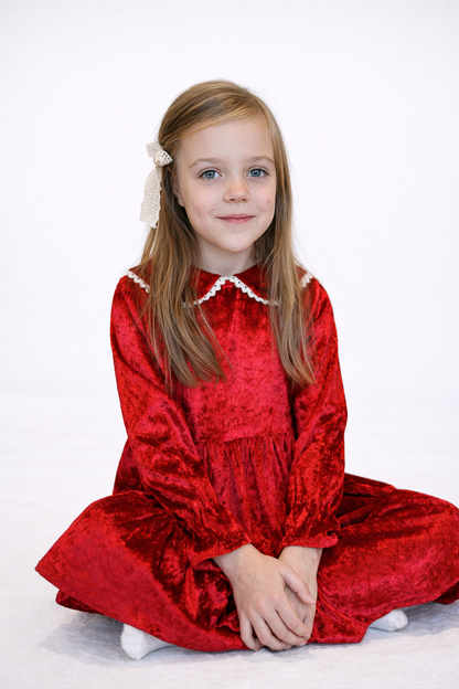 Sukienka dziecięca aksamitna czerwona | Habi Kids
