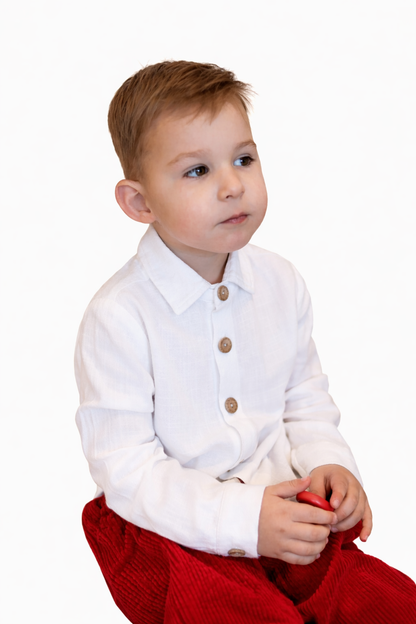 Koszula lniana dziecięca z drewnianymi guzikami | Naturalny len | Habi Kids